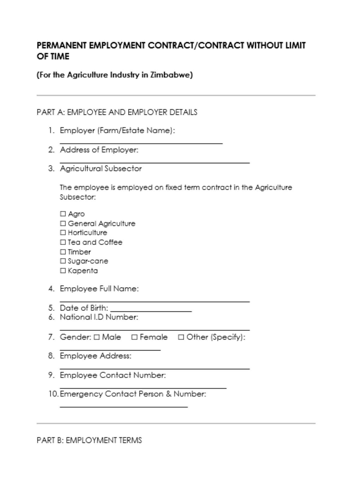Permanent Employment contract