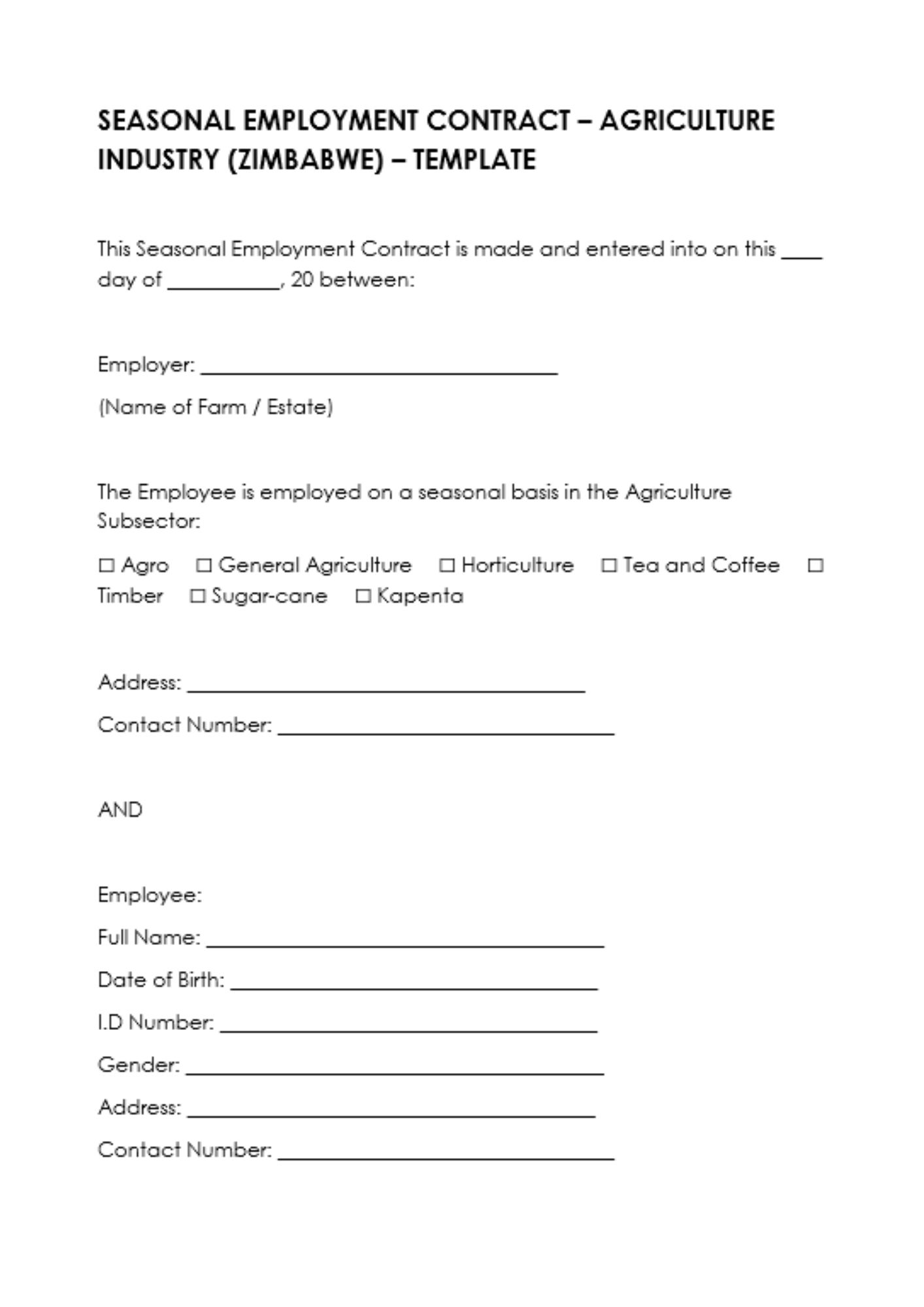 Seasonal Employment contract