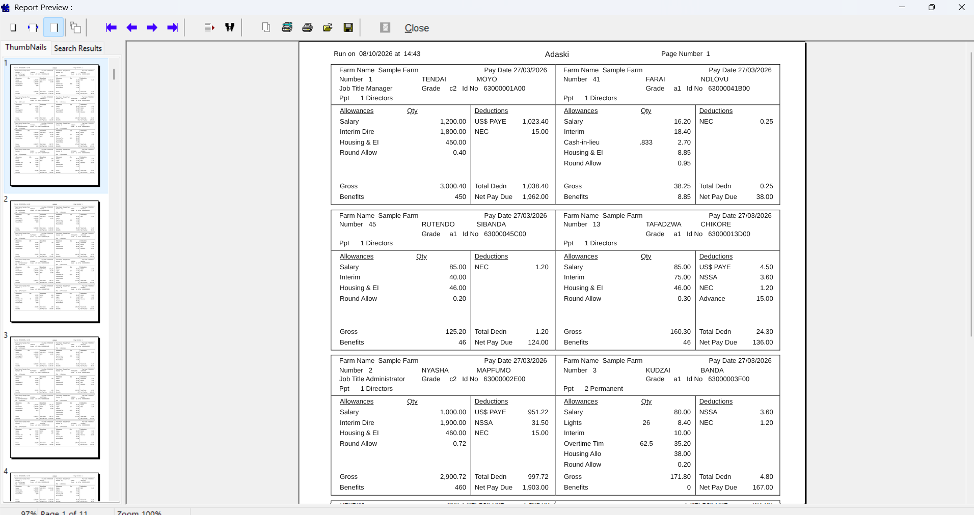 Adaski Payroll sample report: Payslip (Alternative Layout)